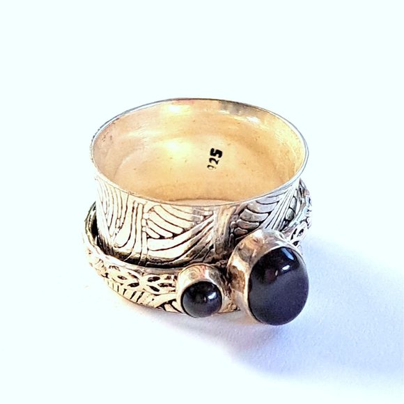Black Onyx Sterling Silver Mediation Fidget Spinner Ring - Picture 13 of 13